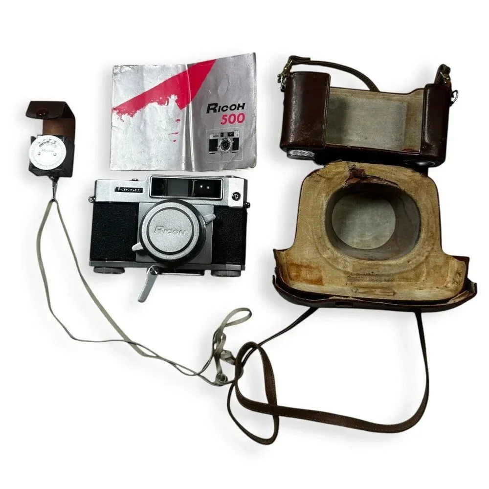 Vintage Ricoh 500‎ 35mm Rangefinder Camera w/ Case and Exposure Meter - Untested